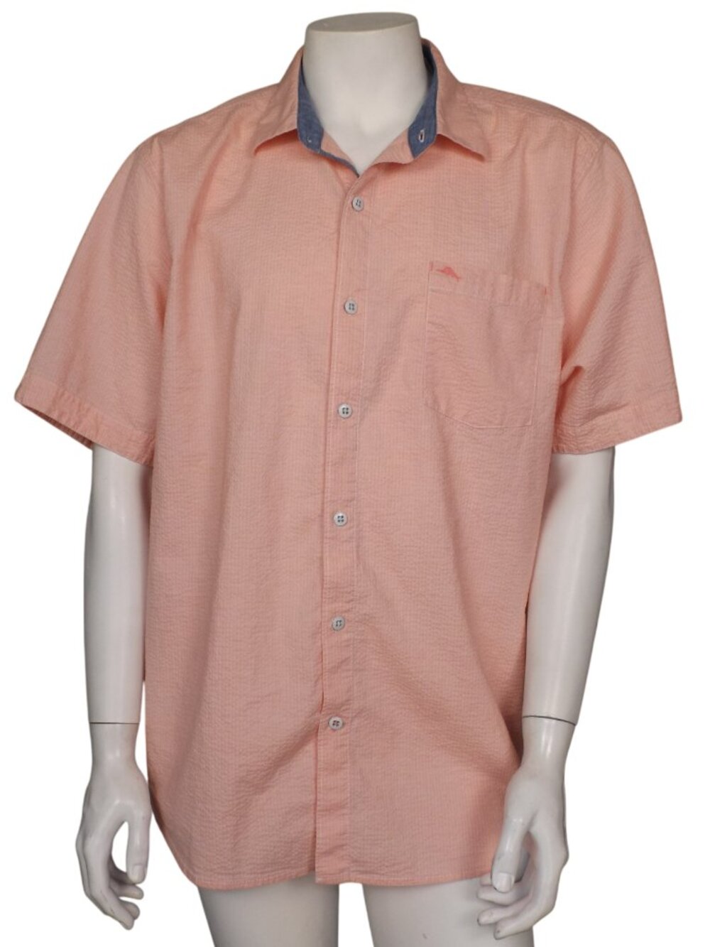 TOMMY BAHAMA Shirt, XL, Nova Wave/Shellrosa, Seersucker, Pocket, Short Sleeves